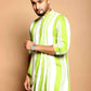 Fabriq by FFACE Men's Striped Kurta, Green and White, Cotton, Asymmetrical
