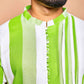 Fabriq by FFACE Men's Striped Kurta, Green and White, Cotton, Asymmetrical