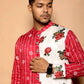 Fabriq by FFACE Traditional Indian Kurta, Floral and Striped Print, Red and White