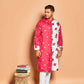 Fabriq by FFACE Traditional Indian Kurta, Floral and Striped Print, Red and White