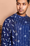 Fabriq by FFACE Printed Casual Kurta for Men, Navy Blue, Full Sleeves