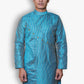 Fabriq by FFACE Designer Turquoise Kurta with Asymmetric Button Closure, Striped Pattern, Mandarin Collar