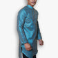 Fabriq by FFACE Designer Turquoise Kurta with Asymmetric Button Closure, Striped Pattern, Mandarin Collar