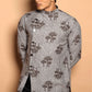 Fabriq by FFACE Men's Grey Kurta with Tree Print, Button-Up Style, Cotton