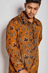 Fabriq by FFACE Floral Print Kurta, Multi-Colour Mustard, Cotton