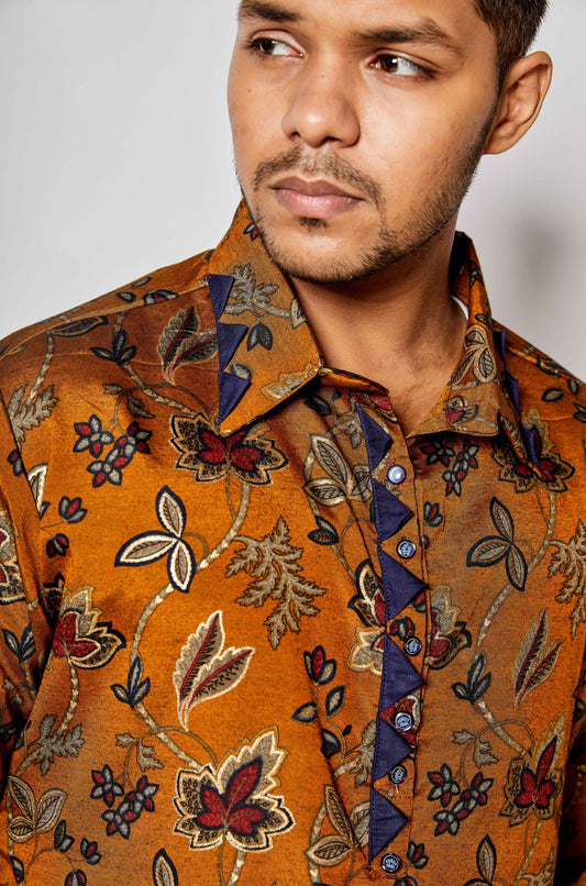 Fabriq by FFACE Floral Print Kurta, Multi-Colour Mustard, Cotton