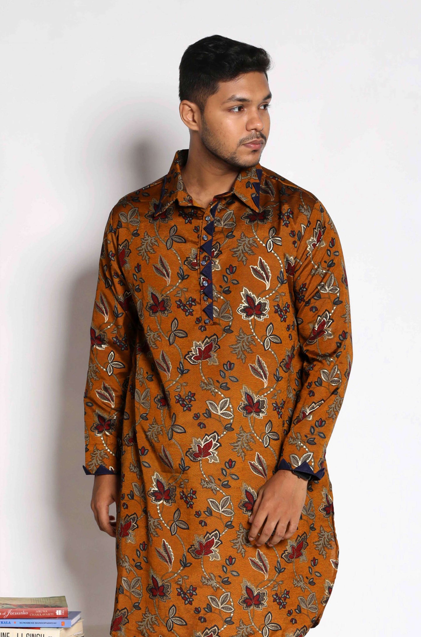 Fabriq by FFACE Floral Print Kurta, Multi-Colour Mustard, Cotton