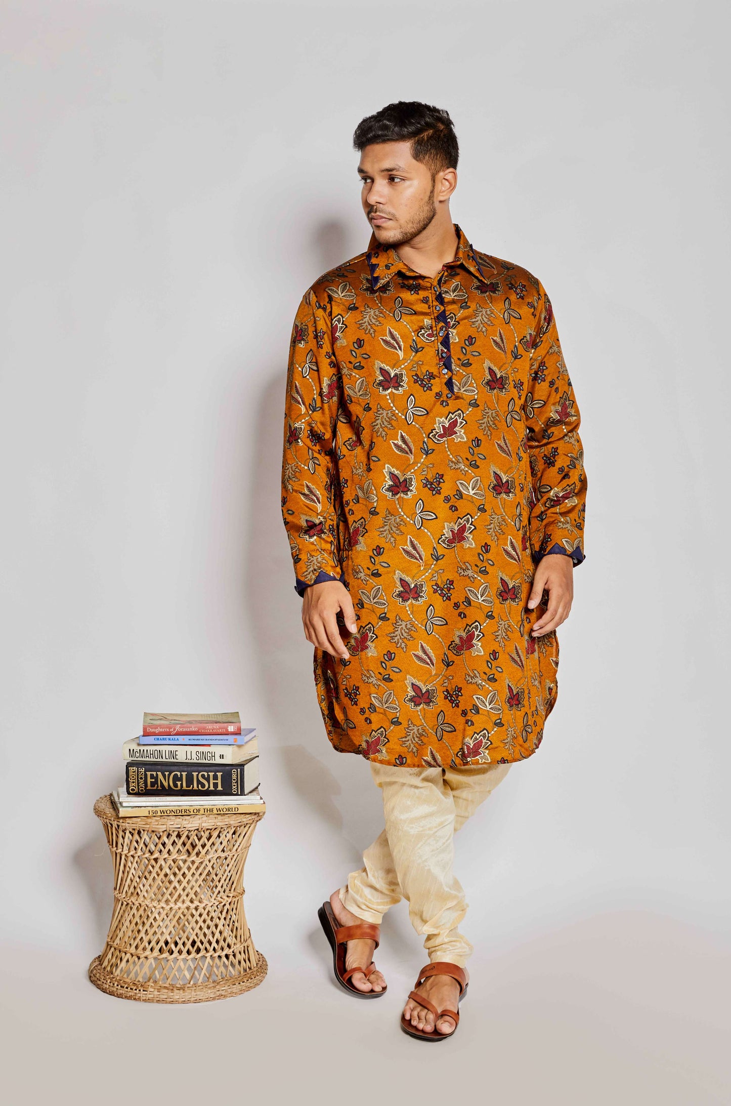 Fabriq by FFACE Floral Print Kurta, Multi-Colour Mustard, Cotton
