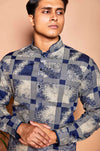Fabriq by FFACE Men's Checkered Kurta, Blue and Grey, Cotton