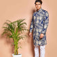 Fabriq by FFACE Men's Checkered Kurta, Blue and Grey, Cotton