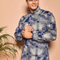 Fabriq by FFACE Men's Checkered Kurta, Blue and Grey, Cotton