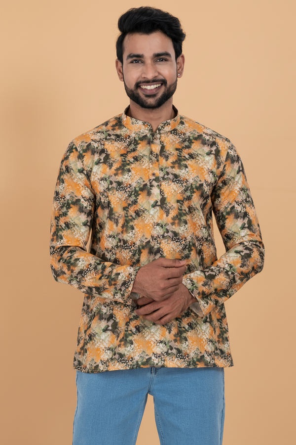 Men's Multicoloured Printed Short Kurta | Cotton Fabric | Semi Formal & Casual Wear
