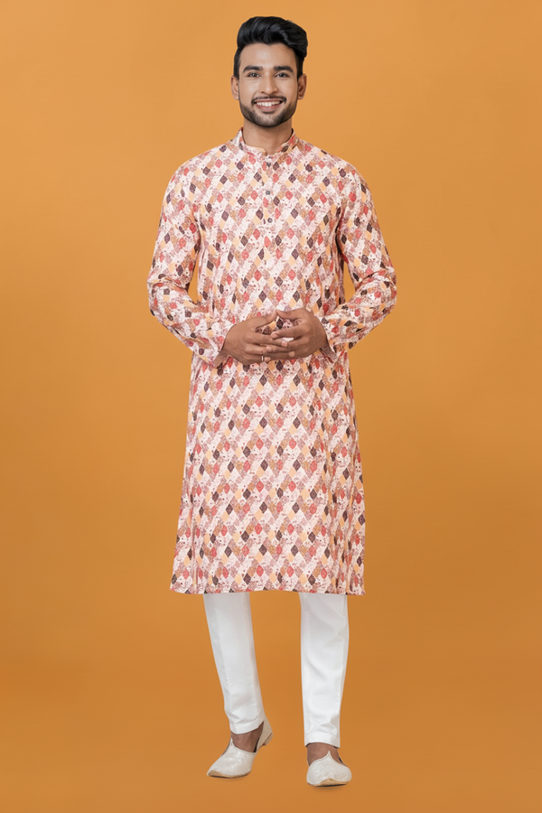 Men’s Multicoloured Printed Kurta | Cotton Fabric | Ethnic & Casual Wear