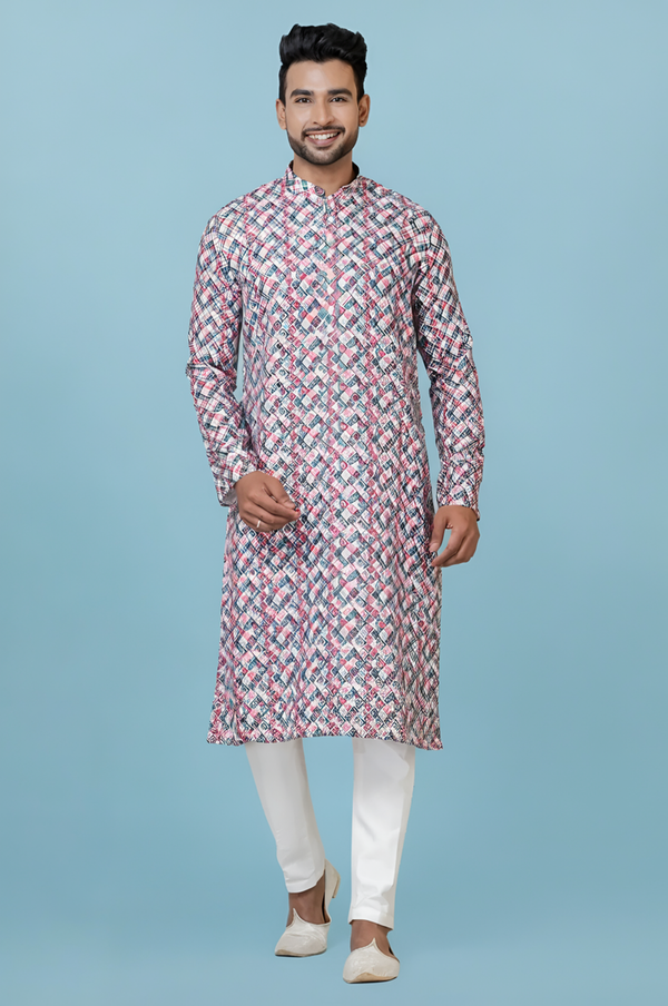 Men’s Multicoloured Printed Kurta | Cotton Fabric | Ethnic & Casual Wear