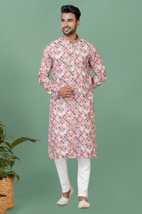 Men’s Multicoloured Printed Kurta | Cotton Fabric | Ethnic & Casual Wear
