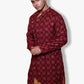 Traditional Maroon Printed Kurta, Mandarin Collar, Long Sleeves, Geometric Pattern