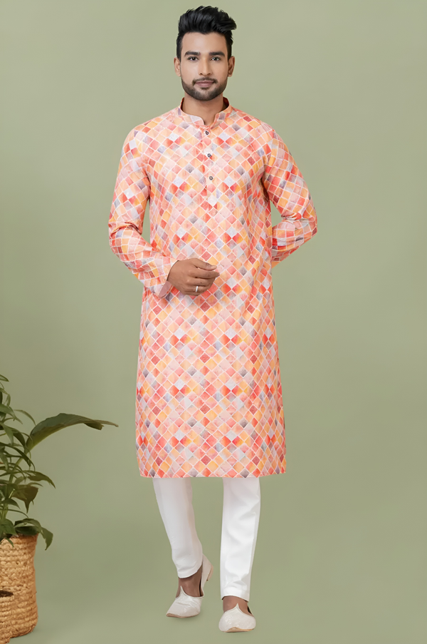 Men’s Multicoloured Printed Kurta | Cotton Fabric | Ethnic & Casual Wear