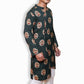Traditional Floral Print Kurta, Dark Green with Peach Motifs, Cotton, Long Sleeve with White Churidar