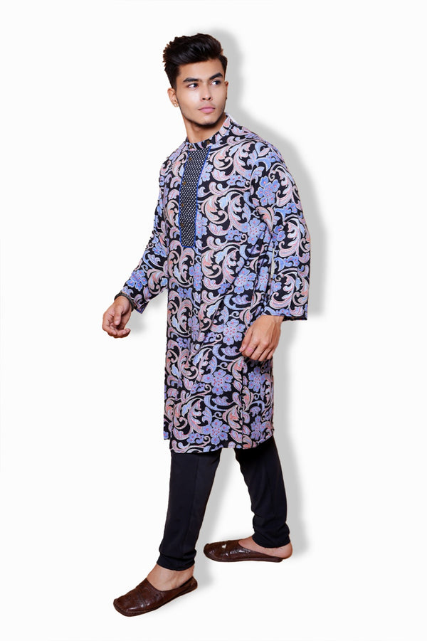 Men's Indigo & Black Kurta | Cotton Fabric | Festive & Casual Wear