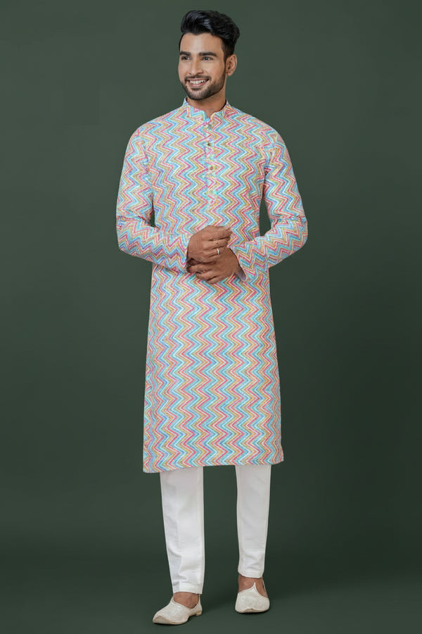 Men’s Multicoloured Printed Kurta | Cotton Fabric | Ethnic & Casual Wear