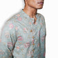 Fabriq by FFace Traditional Floral Print Kurta, Sage Green with Pink Motifs, Mandarin Collar, Cotton