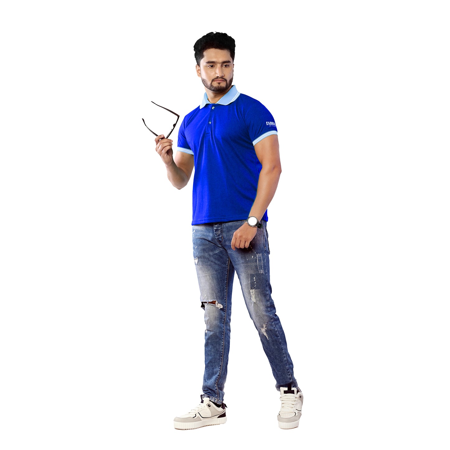 Men's Blue Cotton Round Neck T-Shirt – Classic Short Sleeve Casual & Sportswear Tee, Soft Breathable Fabric, Slim & Regular Fit, Perfect for Gym, Travel, Work