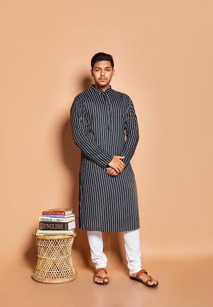 Black and white stripped classic kurta 