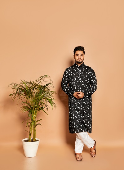 Black and white printed classic kurta 