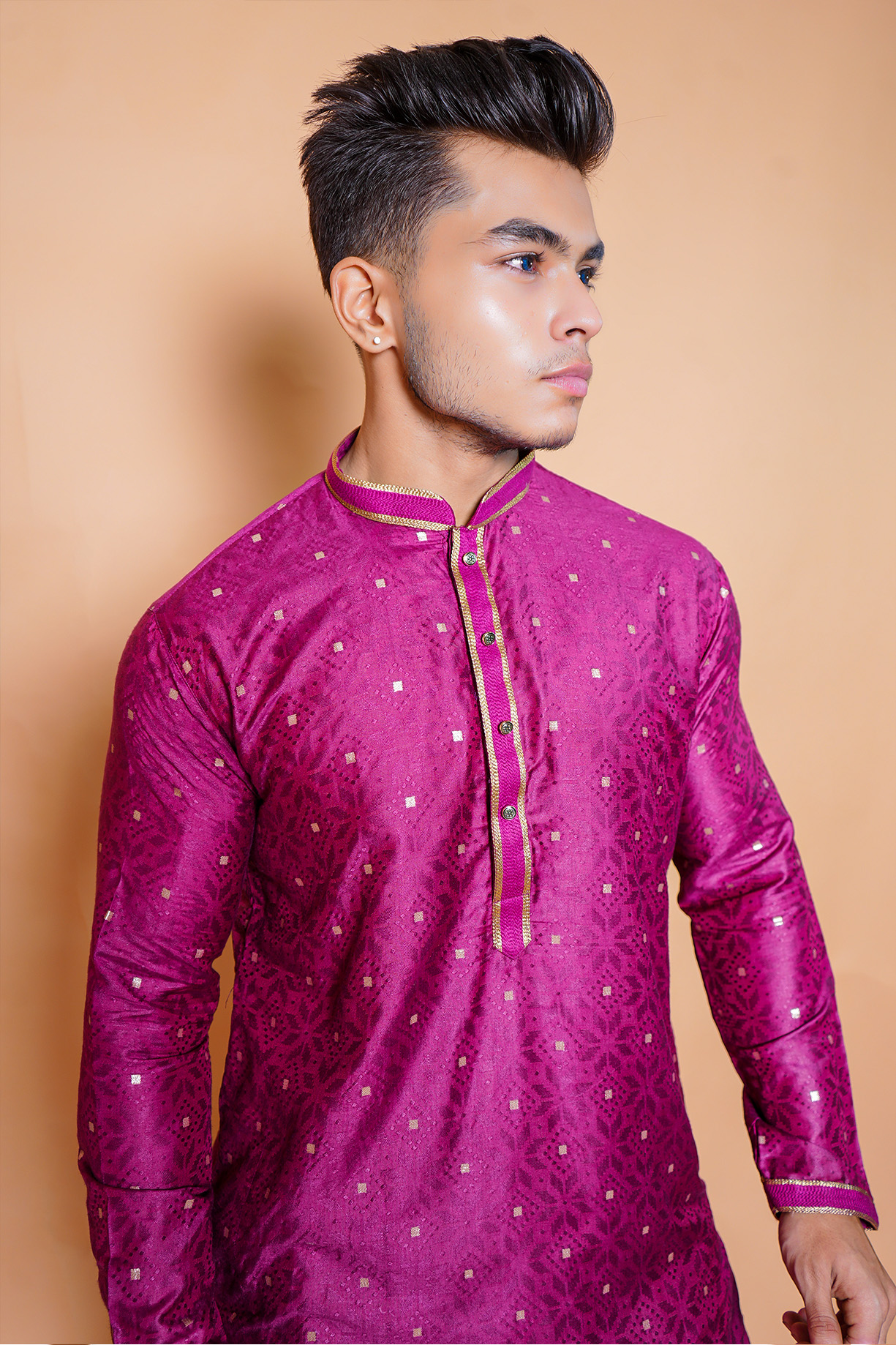 Purple and gold silk kurta