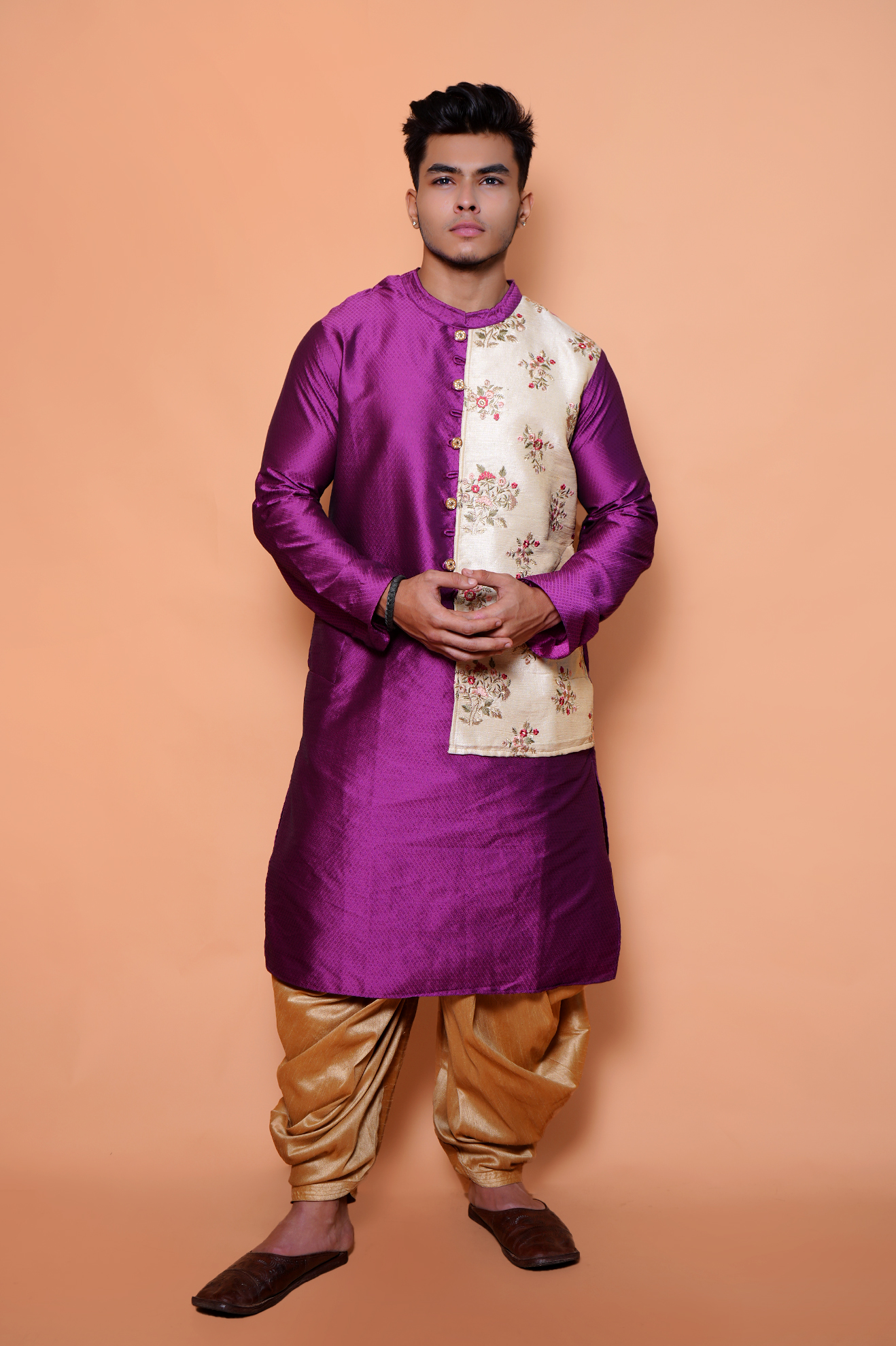 Purple and White Silk kurta