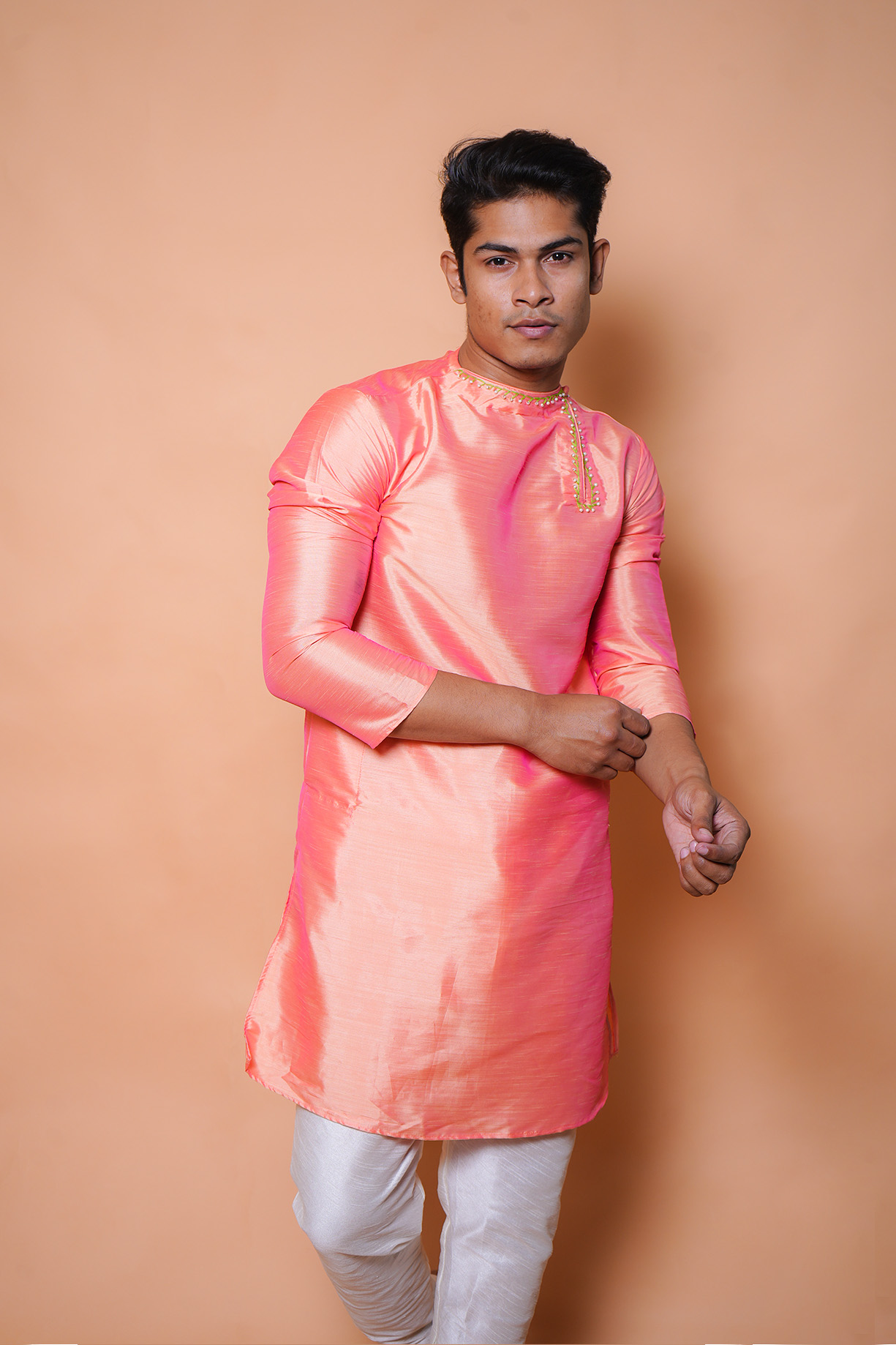 Traditional Peach pink silk kurta