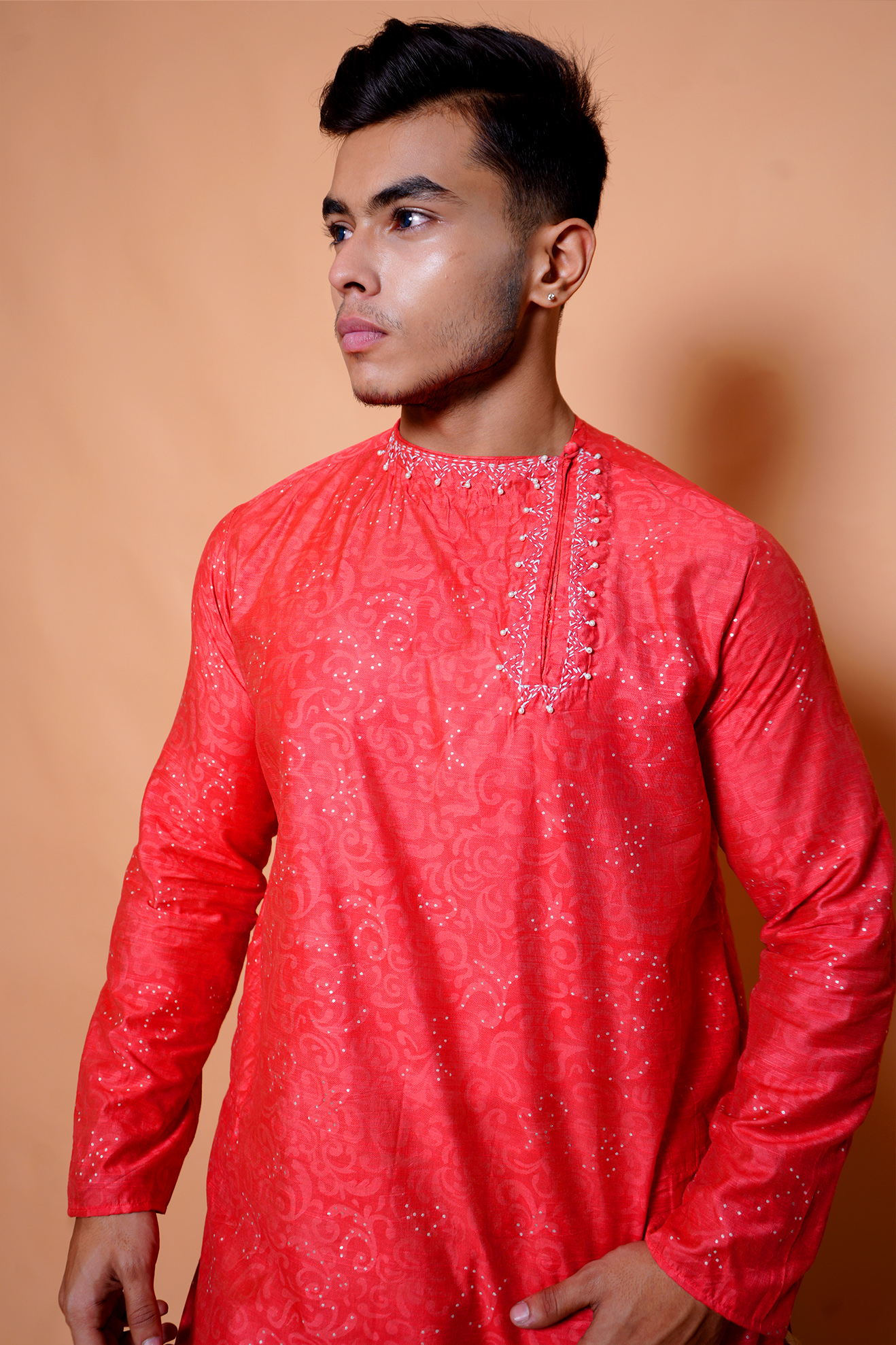 Traditional Red Embellished kurta