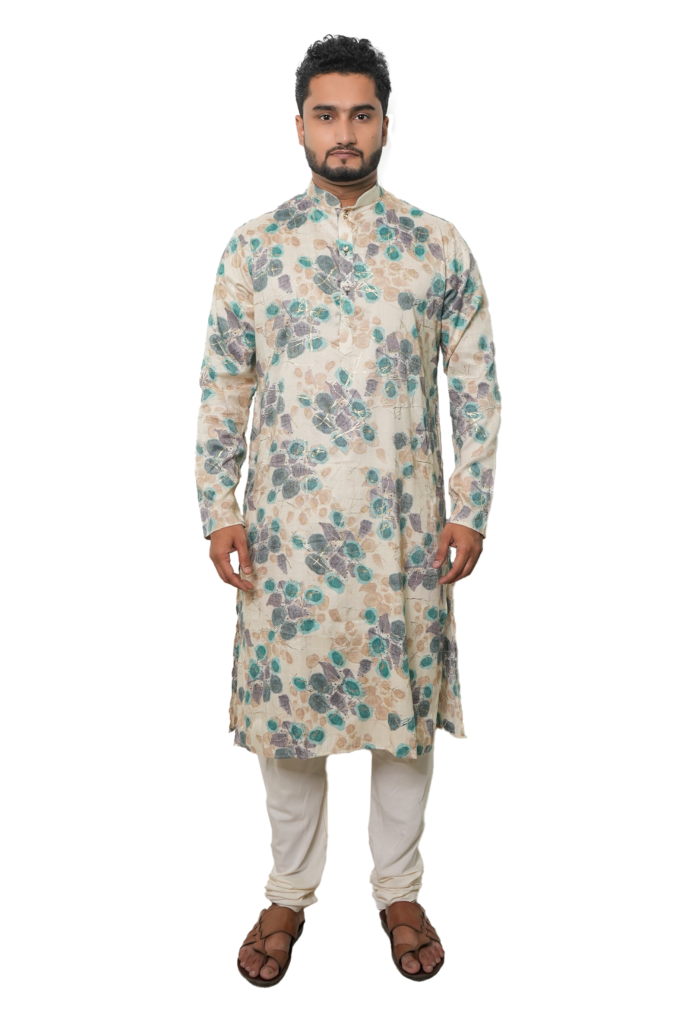 Floral Print Kurta, Teal and Grey