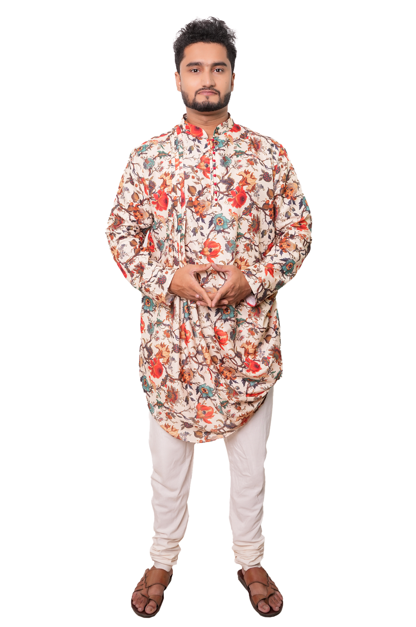 Floral Print Cotton Kurta, Pleated