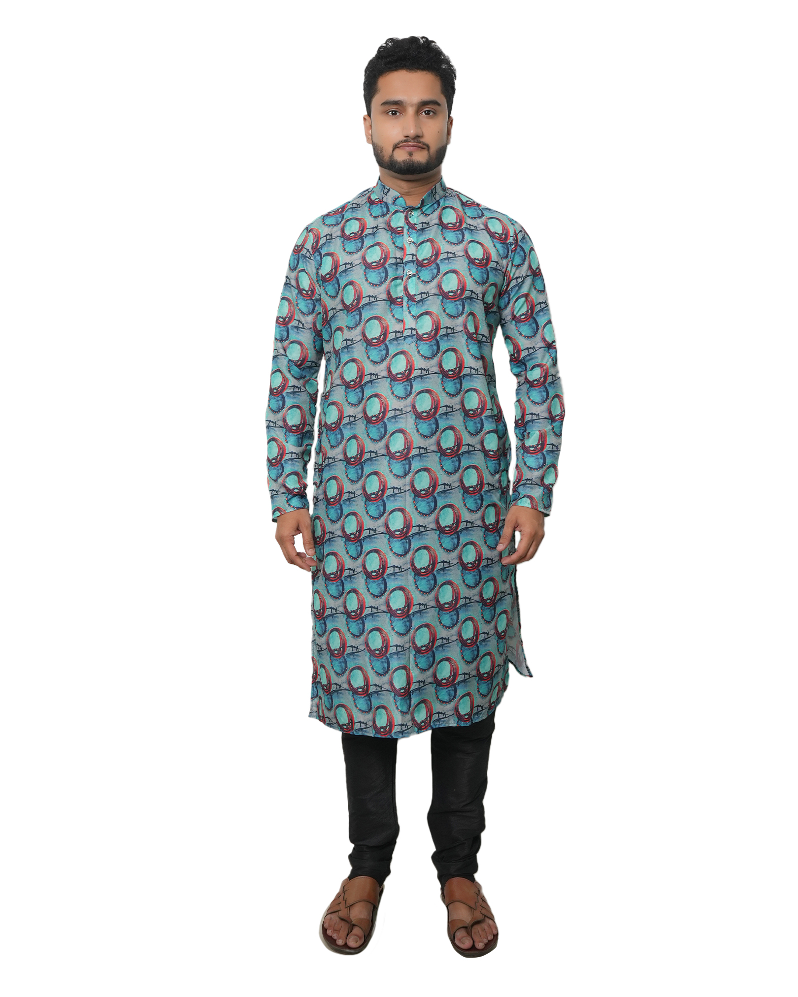 Navy Blue Printed Kurta, Long Sleeves, Cotton Blend