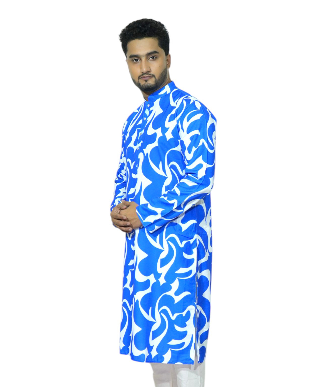 Stylish Blue and White Printed Men Kurta