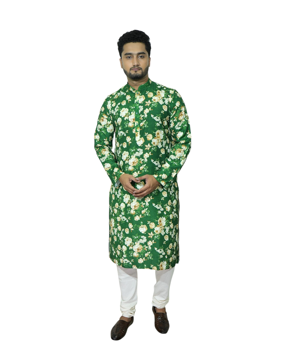 Floral Print Kurta for Men, Green