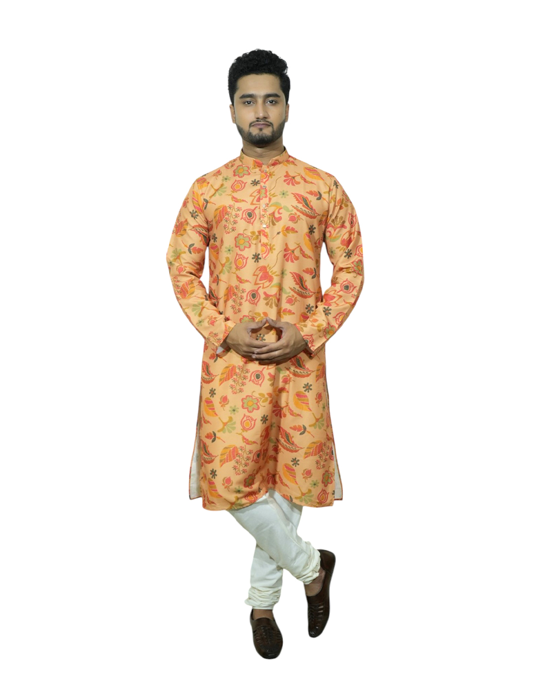 Floral Print Cotton Kurta, Peach Colour